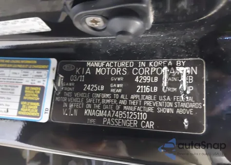 2011 Kia Optima Lx from USA, damaged, VIN KNAGM4A74B5125110